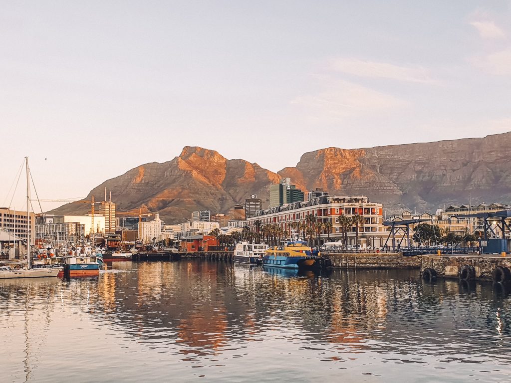 Waterfront in sunset colours